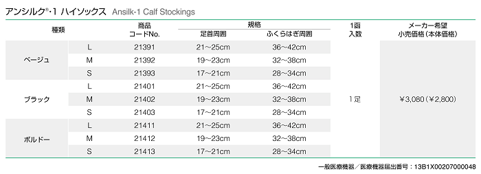 アンシルク1サイズ表