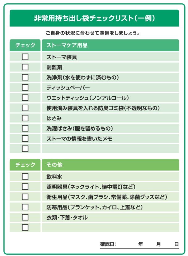 非常用持ち出し袋チェックリスト（一例）