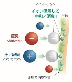 イオン吸着して中和/消臭 イメージ図